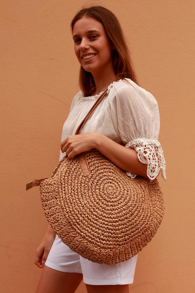 Isabella Boho Straw Tote Tan Maisy Co