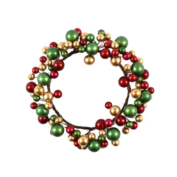 17cm Red/Green/Gold Beaded Candle Ring | Maisy & Co